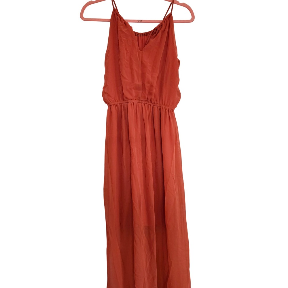 Sweet‎ Storm Orange Gauze Maxi Dress Spaghetti Strap Elastic Waist Size S